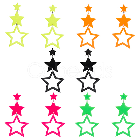 ANATTASOUL 5 Pairs 5 Colors Hollow Star Acrylic Dangle Stud Earrings for Woman EJEW-AN0004-10-1