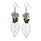 Leaf 201 Stainless Steel Natural Citrine & Natural Green Aventurine & Natural Malachite & Natural Garnet Chip Dangle Earrings, Stainless Steel Color, 70x20mm