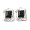 Glass Pendants, with Rack Plating Alloy Findings, Rectangle, Black, 22x16x5mm, Hole: 1.4mm