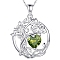 925 Sterling Silver Double-Layer Necklace, Twelve Birthstone Pendants, Tree of Life, Platinum, Olive Drab, 16.14~19.69 inch(41~50cm)