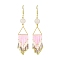 Arrow Tassel Glass Seed with Natural Rose Quartz Dangle Earrings, Golden, 94x19mm