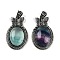 Natural Colorful Fluorite Pendants, Butterfly Oval Charms, with Antique Silver Tone Alloy Findings, Cadmium Free & Lead Free, 42.5x26x8.5mm, Hole: 4x6mm