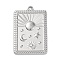 Anti-Tarnish 304 Stainless Steel Pendants, Rectangle with Sun & Star & Moon Charm, Stainless Steel Color, 27.5x18x2mm, Hole: 1.6mm