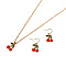 Alloy Enamel Pendant Necklaces & Dangle Earrings Sets for Women, Cherry, 400mm