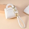 Imitation Leather Mini Tote Bag Keychain, Coin Purse Pocket Lipstick Bag for Women, White, 9.4x7.8x4.2cm