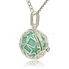 Silver Color Plated Brass Hollow Round Cage Pendants KK-J231-08S-2
