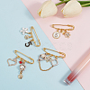 BENECREAT 4Pcs 4 Style Flower & Heart & Number 5 Enamel Charms Safety Pin Brooches JEWB-BC0001-09-4