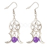 Woven Net with Natural Gemstone Dangle Earrings EJEW-JE04945-3