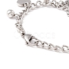 201 Stainless Steel Heart & Hamsa Hand Charm Bracelet with Curb Chain for Women STAS-P304-29P-3