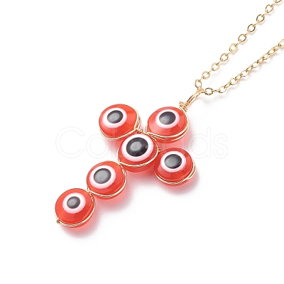 Evil Eye Resin Pendant Necklaces for Women NJEW-JN03981-1