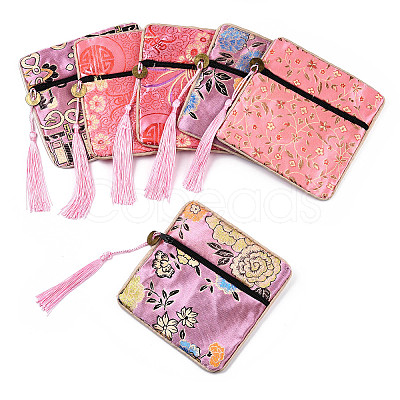 Chinese Brocade Tassel Zipper Jewelry Bag Gift Pouch ABAG-F005-11-1