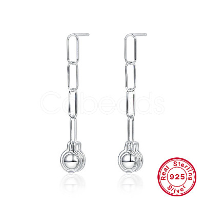 Anti-Tarnish Rhodium Plated 925 Sterling Silver Round Ball Dangle Stud Earrings LV8161-1-1