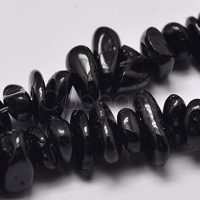 Natural Black Tourmaline Chip Bead Strands G-L444-08-1