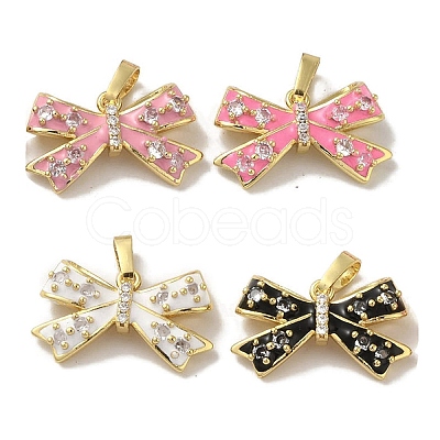 Rack Plating Brass Micro Pave Clear Cubic Zirconia Enamel Pendants KK-R160-01G-1