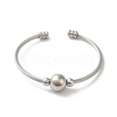 Non-Tarnish 304 Stainless Steel Round Beaded Cuff Bangles BJEW-P310-03P-1