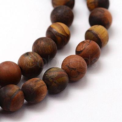 Frosted Natural Tiger Eye Beads Strands G-F364-18-6mm-1