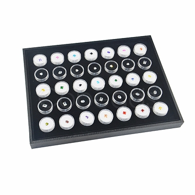 Wood Jewelry Display Case Box with 24 Mini Column Plastic Screw Top Foam Gem Jars CON-NH0001-04A-1