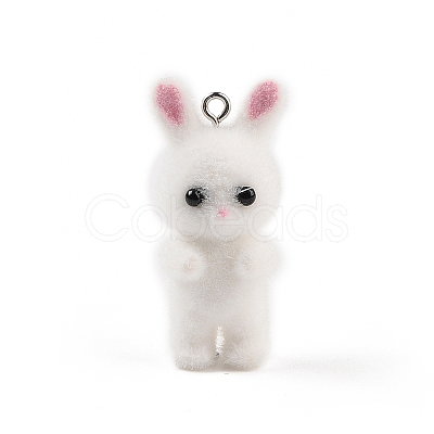 Flocking Resin Cute Bunny Pendants MACR-P043-J03-1