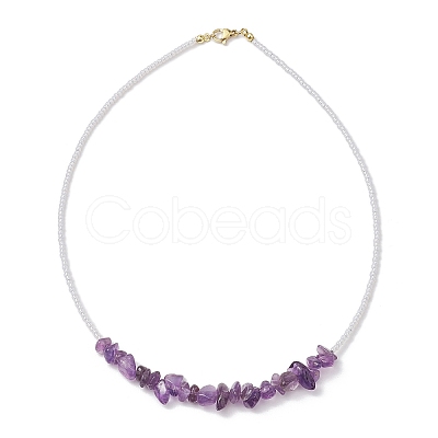 Glass with Natural Gemstone Chip Necklaces NJEW-JN04852-1