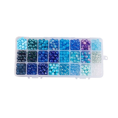 PandaHall Elite 24 Color Imitation Pearl & Crackle & Transparent & Opaque Glass Beads GLAA-PH0002-89B-1