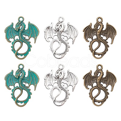 6Pcs 3 Styles Alloy Dragon Pendants FIND-FS0001-76-1