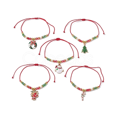 5Pcs 5 Styles Adjustable Electroplate Glass Braided Bead Bracelet Sets BJEW-JB10380-1