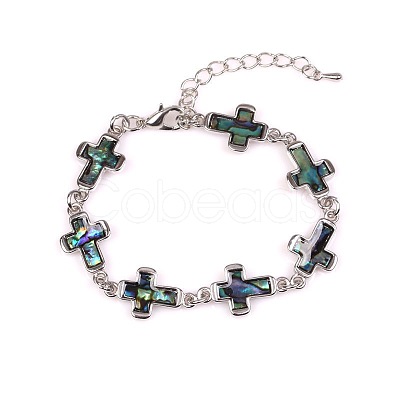 Cross Natural Abalone Shell/Paua Shell Link Bracelets for Women FS5984-19-1