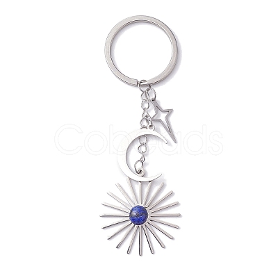 Stainless Steel with Natural Gemstone Pendants Keychain KEYC-JKC00776-M-1