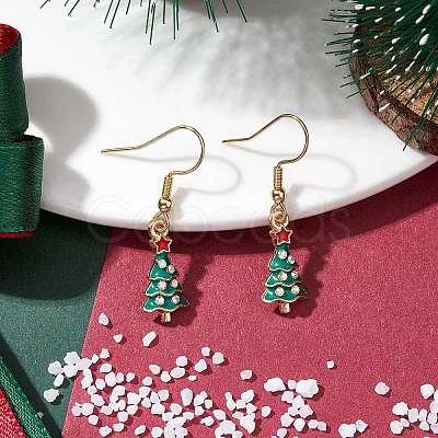 5Pairs 5 Styles Christmas Tree Alloy Enamel Dangle Earrings EJEW-JE05828-1