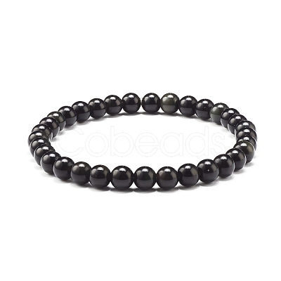 Natural Obsidian & Lava Rock Round Beads Stretch Bracelets Set BJEW-JB06982-04-1