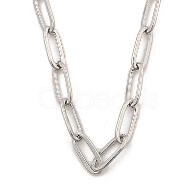 304 Stainless Steel Paperclip Chain Necklace for Women NJEW-C011-03P-02-1