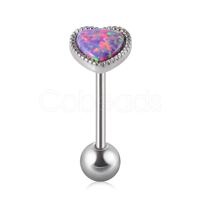 304 Stainless Steel with Synthetic Opal Tongue Rings WGE7D3A-08-1