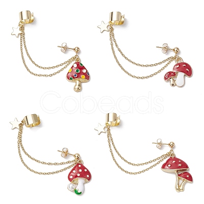 Mushroom Alloy Enamel Stud Earrings EJEW-JE05825-1