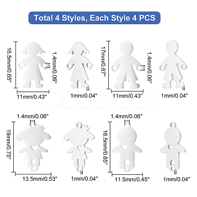 Unicraftale 16Pcs 4 Style 201 Stainless Steel Connector Charms STAS-UN0035-52-1