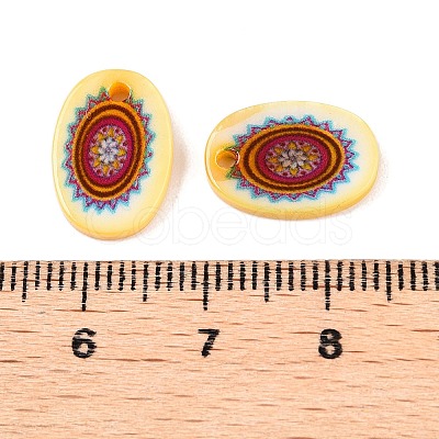 Natural Freshwater Shell Double Face Printed Oval Charms SHEL-T020-05G-1