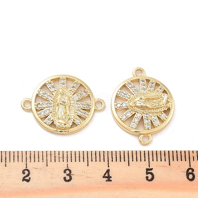 Rack Plating Brass Micro Pave Clear Cubic Zirconia Flat Round Connector Charms KK-C063-20G-1