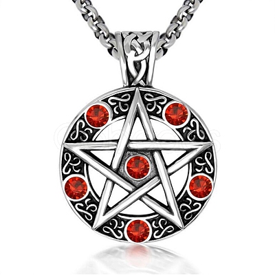 Star Stainless Steel Rhinestone Pendant Necklaces for Men PW-WG30879-03-1