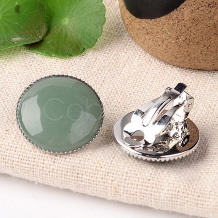 Natural Green Aventurine Dome/Half Round Clip-on Earrings EJEW-J090-06-1