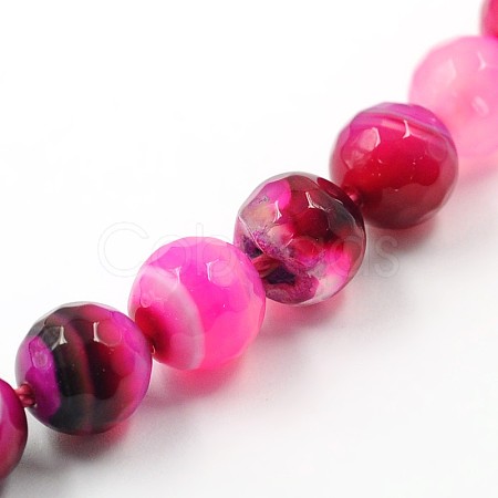 Dyed Natural Striped Agate/Banded Agate Faceted Round Bead Strands G-O038-13-1
