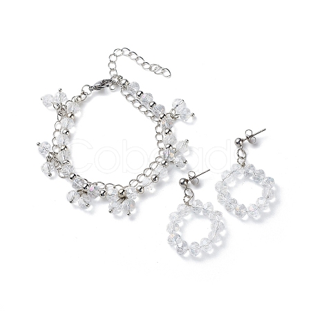 Glass Brided Beaded Dangle Stud Earrings & Multi-strand Bracelet SJEW-JS01257-1