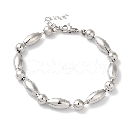 Non-Tarnish 304 Stainless Steel Round & Rice Beaded Bracelets for Women BJEW-B092-04P-1