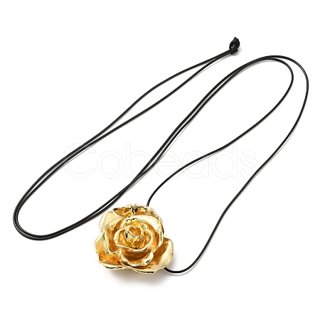 Zinc Alloy Rose Flower Pendant Necklace with Leather Cords NJEW-D044-01KCG-1
