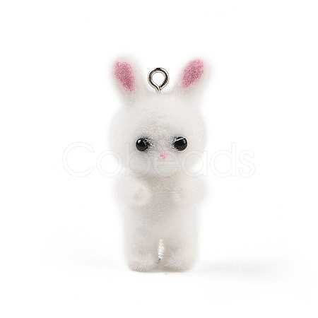 Flocking Resin Cute Bunny Pendants MACR-P043-J03-1