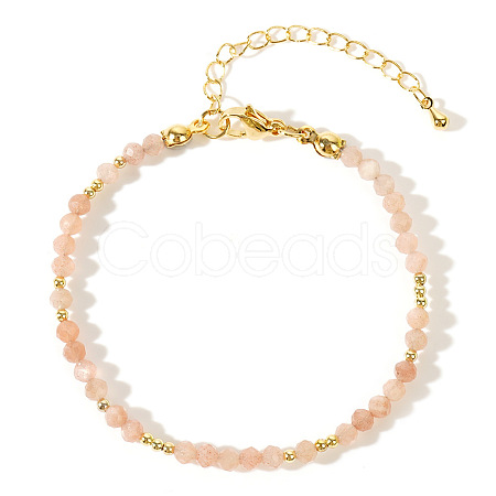 Bohemian Style Faceted Round Natural Sunstone Bead Bracelets Women's Fashion Jewelry LW5248-7-1