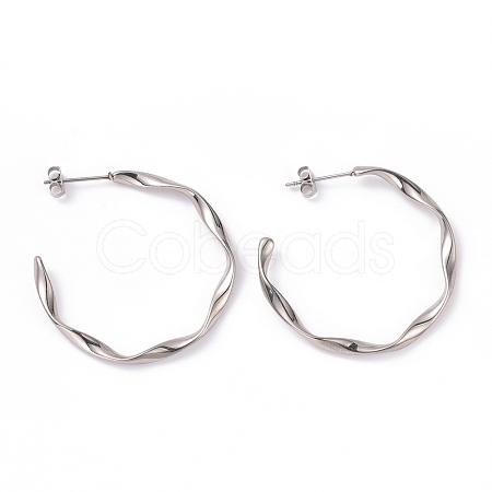 201 Stainless Steel Wave C-shape Stud Earrings with 304 Stainless Steel Pins EJEW-G298-04P-1