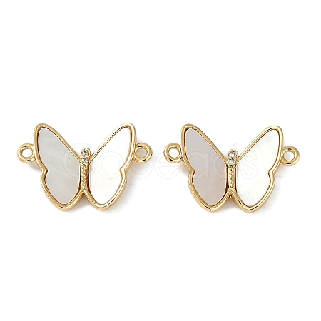 Brass Micro Pave Clear Cubic Zirconia Pave Natural Shell Butterfly Connector Charms KK-P283-05G-1