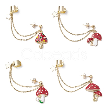 Mushroom Alloy Enamel Stud Earrings EJEW-JE05825-1