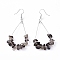 Dangle Earrings, with Natural Smoky Quartz Chips, Platinum Plated Brass Earring Hooks and teardrop, Pendants, 71~75mm, Pendant: 53.5~59mm, Pin: 0.5mm