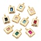 Rack Plating Brass Pendants, Rectangle Shaped Glass Charms, Long-Lasting Plated, Cadmium Free & Lead Free, Real 18K Gold Plated, Mixed Color, 21x16x6mm, Hole: 3x5.5mm