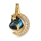 Rack Plating Brass Micro Pave Cubic Zirconia Pendants, with Resin, Long-Lasting Plated, Moon & Heart, Real 18K Gold Plated, 21.5x15.5x9mm, Hole: 4.5x3mm